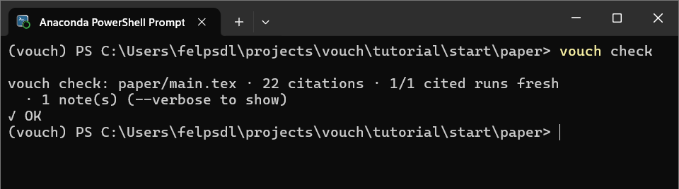 vouch check passing in the terminal